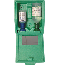Producto Lavaojos Armario estanco dos botellas de solución pH neutral y salina