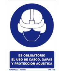 Producto Señal es obligatorio el uso de casco, gafas y proteccion acustica