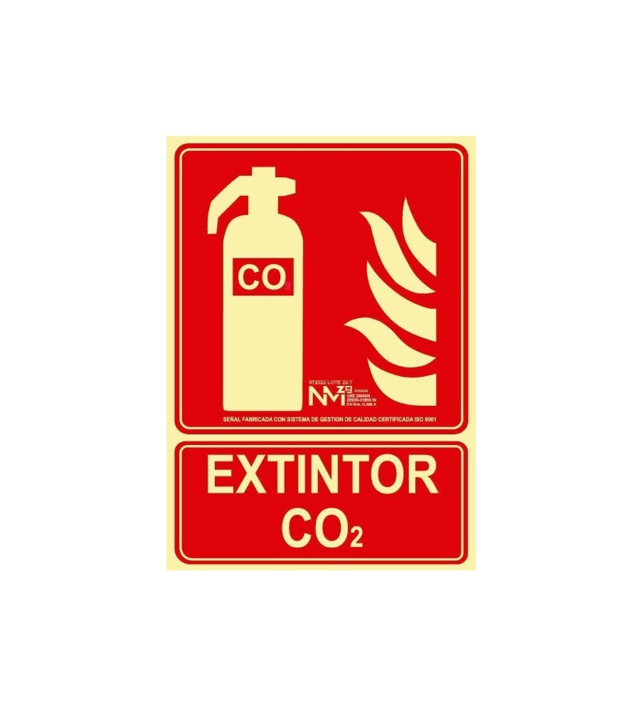 Foto Señal extintor CO2 Fotoluminiscente. PVC. Medidas:21x30cm.