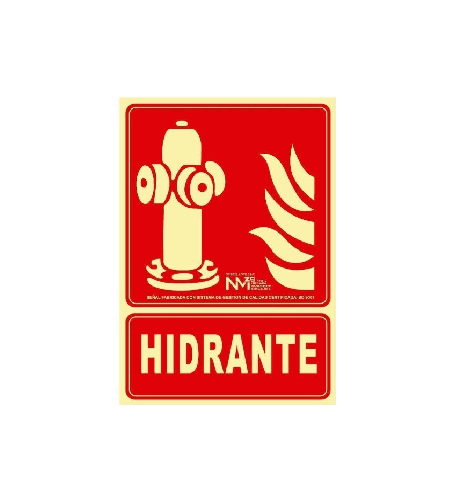 Foto Señal Hidrante Fotoluminiscente. PVC. Medidas:21x30cm.