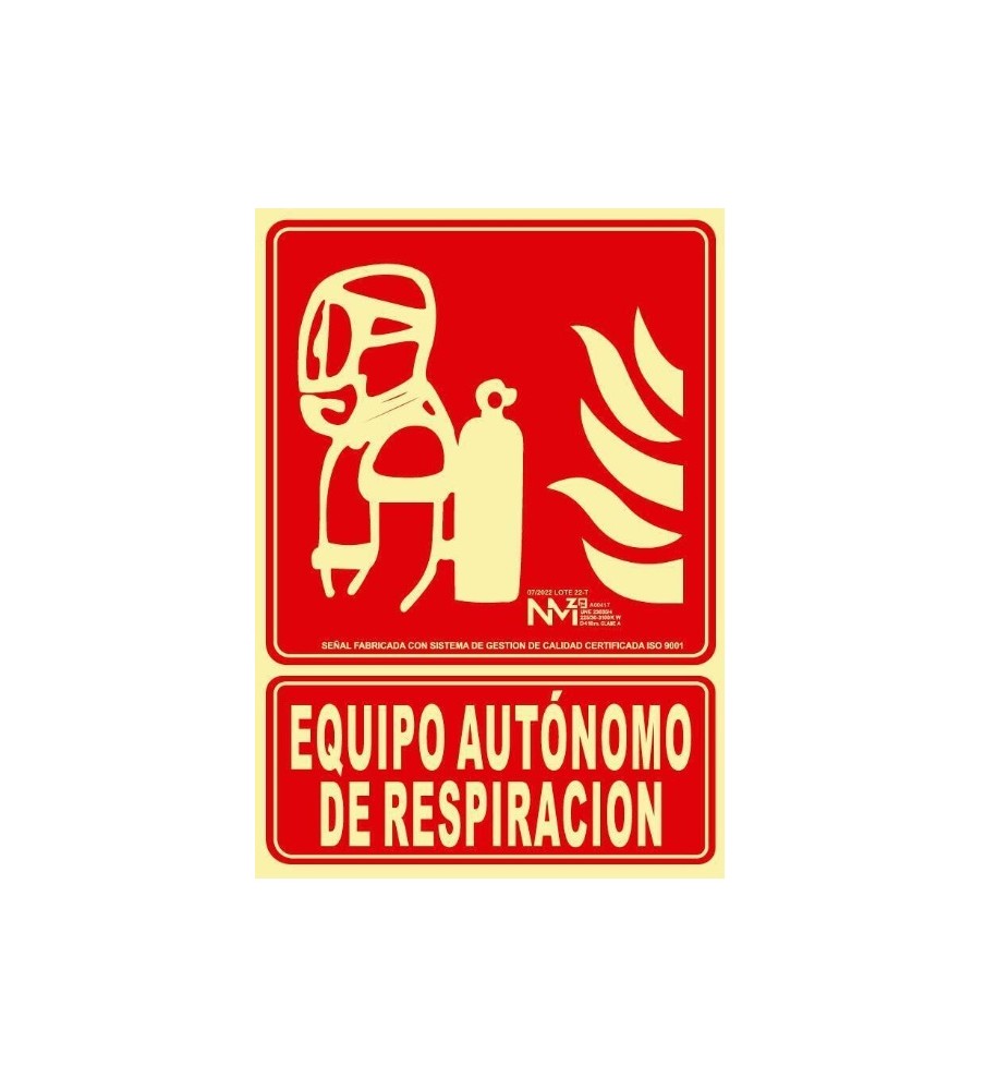 Foto Señal Equipo Autónomo de respiración Fotoluminiscente. PVC. Medidas:21x30cm.