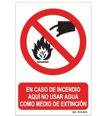Producto señal prohibido usar agua para apagar fuego